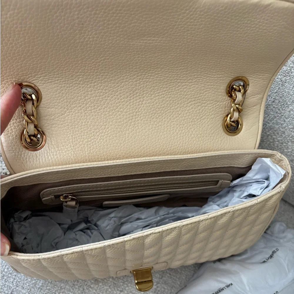 NWT Karl Lagerfeld Agyness Leather Shoulder/Crossbody bag in Cream - Picture 8 of 10